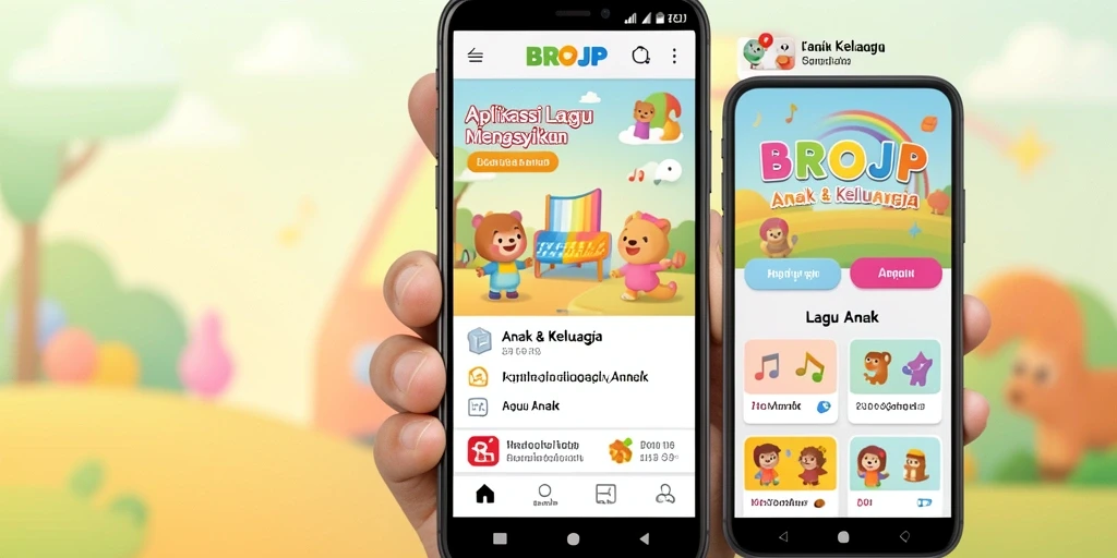 Tampilan antarmuka utama aplikasi BROJP dengan koleksi lagu anak.