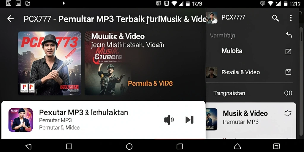 Tampilan antarmuka PCX777 yang bersih dan menarik untuk Pemutar MP3.