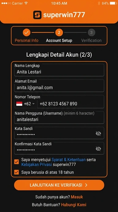 Panduan Registrasi Akun Baru di superwin777